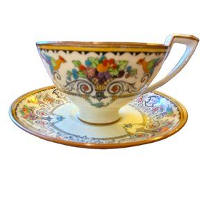 Crown Staffordshire Rennaissance Floral Tea Cup and Saucer England China CT318